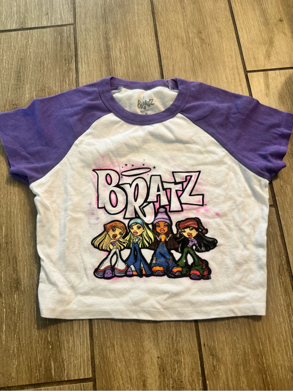 Bratz White & Purple Raglan Crop Tee - Bratz Graphic